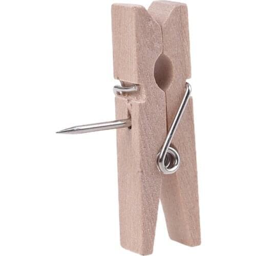 60pcs Push Pins with Wooden Clips Pushpins Tacks Thumbtacks Creative Paper Clips C90C