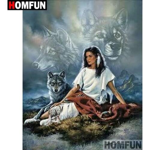 HOMFUN 5D DIY Diamond Painting Full Square/Round Drill "Indian wolf" Embroidery Cross Stitch gift Home Decor Gift A09120