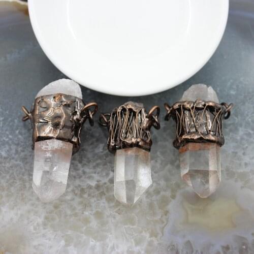 Antique Brass Style Natural White Quartz Healing Crystal Stick Points Pendant,For DIY Jewelry Women/Man Vintage Necklace Making