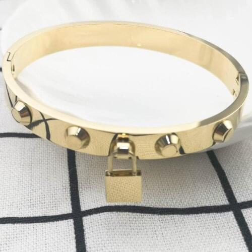 Zircon Crystal Lok Gold Color Bangle Famous Style Fashion Jewelry For Women Steel