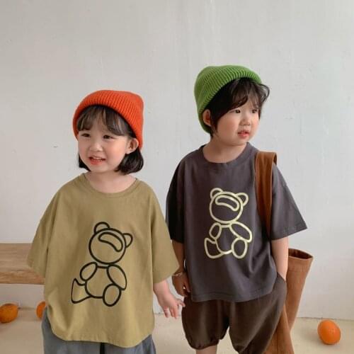 Childrens Clothing Summer New Kids Korean Short Sleeve T Shirts Cute Cartoon Baby Boys Girls Bear Print Cotton T-shirts 2-7 Y