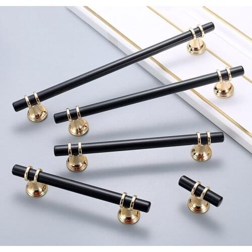 Nordic Style/black +gold Handles For Wardrobe Elegant Cabinet Knobs And Handles T Bar Straight Furniture Handle Pull