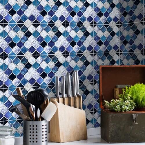 Funlife® Ocean Blue Vin Mosaic Wall Sticker Oil Proof Peel & Stick Decorative Tile Sticker for Bathroom Kitchen Backsplash Wall