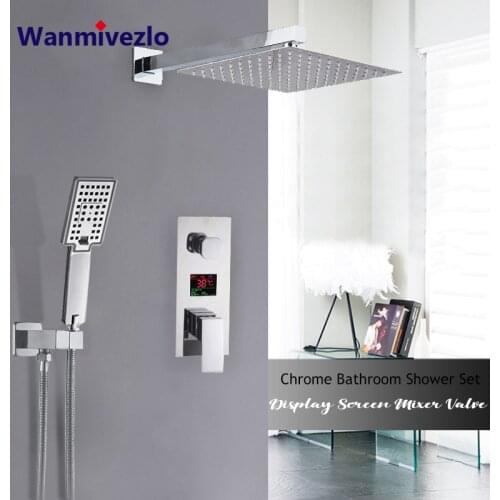 Chrome Bathroom Shower Faucet Rainfall Shower Head 2/3 Ways Digtal Display Screen Mixer Tap With Handshower Shower System