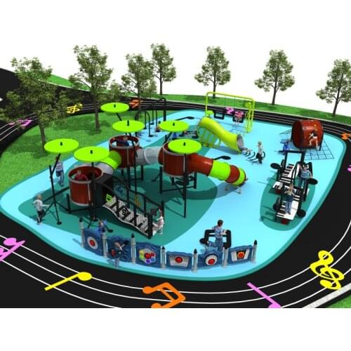 Customized amusement outdoor playground with steel slide for children music theme plastic slide park YLW-OUT180307