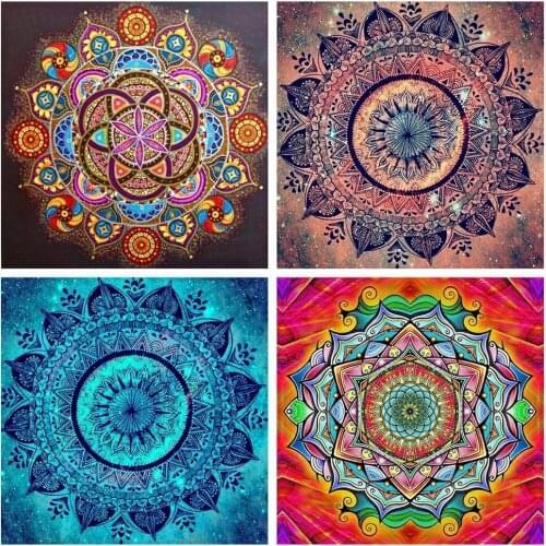 Kamy Yi Diy 5d Square Diamond Handmade Round Rhinestone Cross Stitch "Mandala Flower" Art, Picture Home Decoration Gift