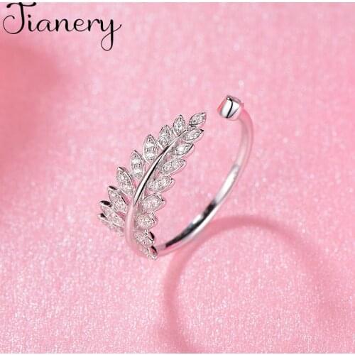 JIANERY Boho Retro Real Pure Silver Color Zircon Leaf Rings For Women Men Vintage Finger Jewelry Antique Rings