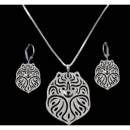 Womens Jewelry Pomeranian Necklace Set Lovers' Metal Dog Shaped Jewelry Set