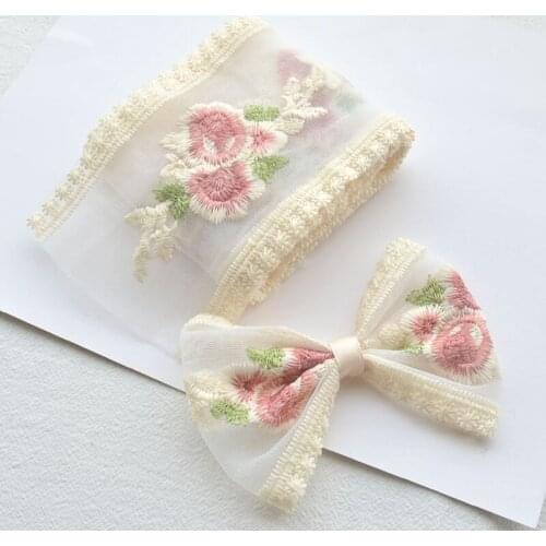 Flower Embroidery Lace Ribbon For Bow Making Clothing Decor Sewing Fabric DIY Craft Supplies Needlework Accessories 2yards New