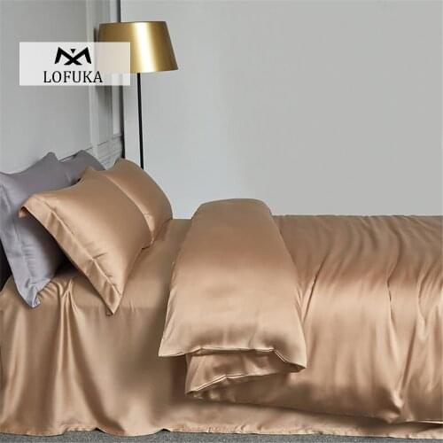 Lofuka Luxury Women Beauty 100% Silk Bedding Set Double Queen King Flat Sheet Fitted Sheet Pillowcase Quilt Cover For Deep Sleep