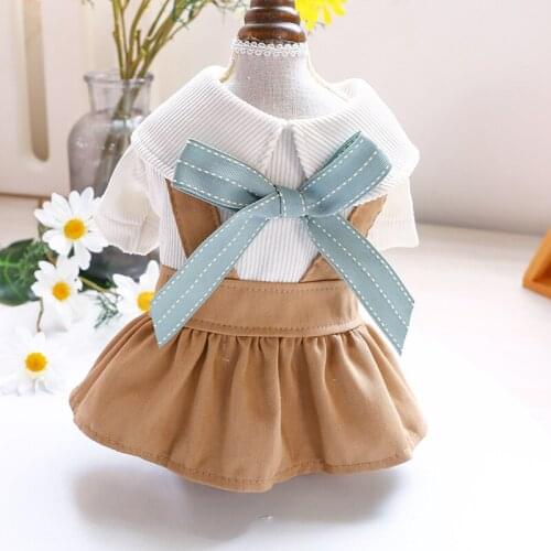 Fashion Dog Clothes Bowknot Spring Autumn Campus Style Dog Dresses Comfortable Yorkshire Cat Braces Skirt Ladies Dog Costumes