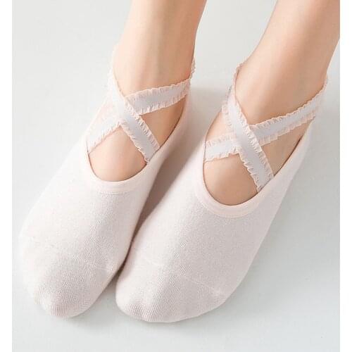 Lacework Bandage Women Yoga Socks Backless Breathable Non-slip Pilates Socks Quality Ladies Ballet Dance Sports Socks Slippers