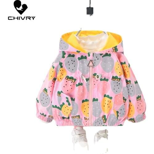New 2021 Autumn Baby Girls Coat Kids Cute Cartoon Pineapple Print Windbreaker Outerwear Fashion Hooded Zipper Jackets Clothing