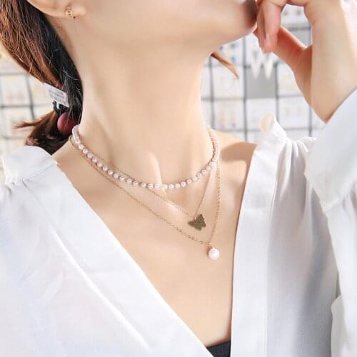 2021 New Arrival Combination Layered Necklace Cultured Pearl Copper Chain Choker Necklaces For Women Fashion Jewelry Wholesale