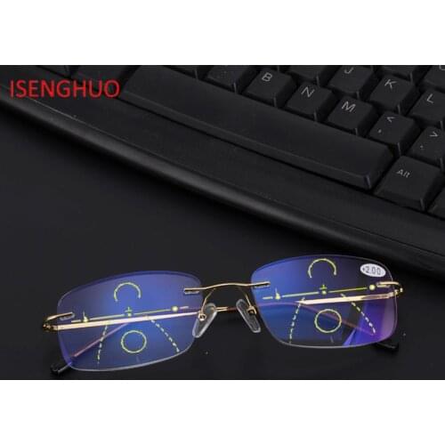 ISENGHUO Alloy Reading Glasses Women Computer Presbyopic Eyewear Multifocal Progressive Eyeglasses Anti Blue Light Glasses men