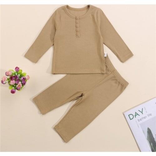 Toddler Boys Girl Clothes Baby 2Pcs Pajamas Set Solid Color Long Sleeve Tops Pants Clothing Sets