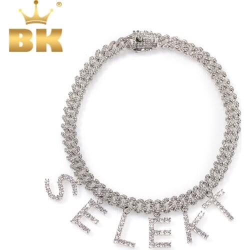 THE BLING KING Initial Letters Pendant A- Z 12mm Cuban Chain For Men And Women DIY Letters Gift Necklaces Hiphop Jewerly