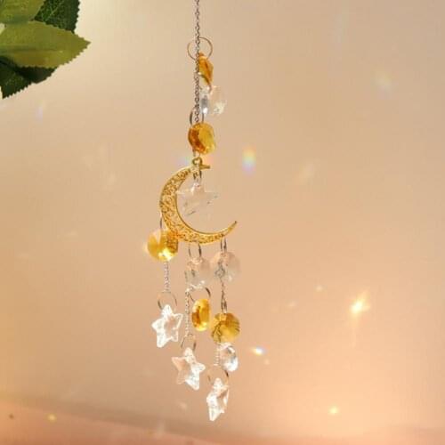 Hanging Pendant Delicate Decorative Faux Crystal Attractive Star Moon Windchime Sun Catcher for Living Room Hanging Ornament
