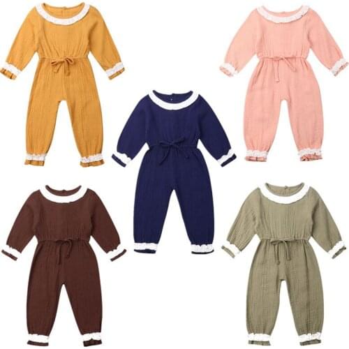 Toddler Romper 2019 Baby Girl Clothes Soft Long Sleeve Lace Up Solid Romper Jumpsuit Overall Outfits 5 Colours