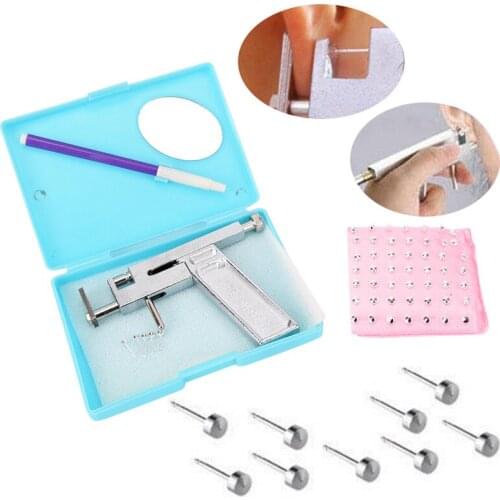 Pro Steel Ear Nose Navel Body Piercing Gun Tool Kit 98pcs Instrument Studs Set Blue High Quality