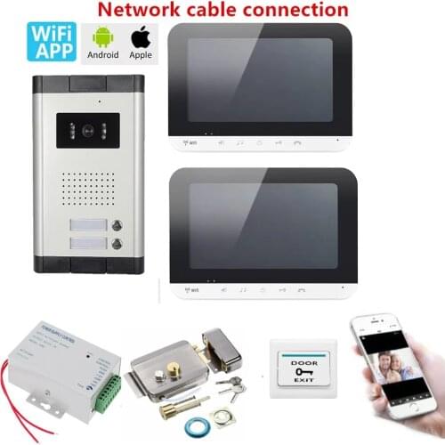 Wired wifi 7" Video Door Phone Video Intercom Doorbell System 2 Monitor 1 Camera + Electric Lock