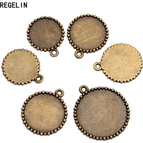 REGELIN 10pcs/lot Antique Bronze findings cabochon settings blank pendant Tray inner 16mm/18mm/20mm/25mm jewelry accessories