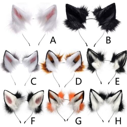 Handmade Adjustable Furry Wolf Ears Headband Simulation Fluffy Plush Animal Hair Hoop Kawaii Anime Cosplay Headpiece