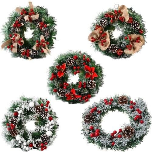 Christmas Wreath Artificial Pinecone Red Berries Garland Decoration Hanging Front Door Wall Tree Ornament