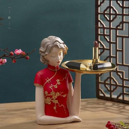 Nordic Resin Western Cheongsam Beauty Storage Tray Crafts Store Club Hotel Bar Figurines Decoration Home Livingroom Accessories
