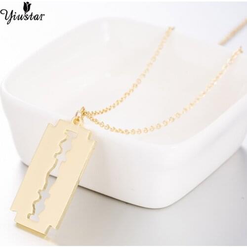 Yiustar Razor Blade Necklace Stainless Steel Necklaces For Women Fashion Jewelry Gold Chokers Pendant Necklaces Christmas Gifts