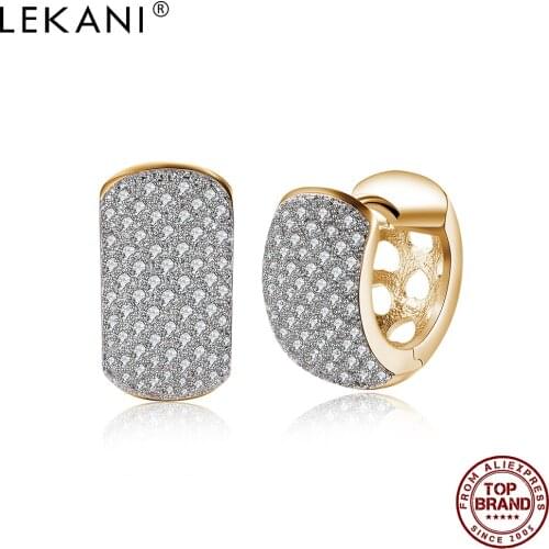 LEKANI Hollow Wide Thick Round Hoop Earrings Women Full White Cubic Zirconia Champagne Gold Earring Anniversary Fashion Jewelry