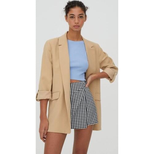 Womens Roll Up Sleeve Basic Blazer Jacket Office Casual Wear Blazer Denim Coats New Year Fashion Stylish Design Products Cotton