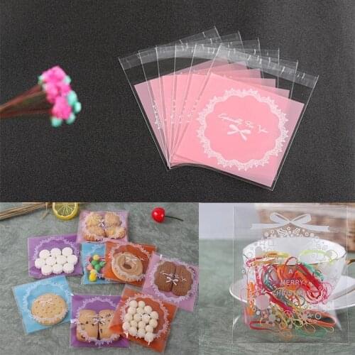 100pcs Lace Bowknot Self Adhesive DIY Cookie Candy Package Gift Bags Cellophane Birthday Party wedding Candy Package Bags