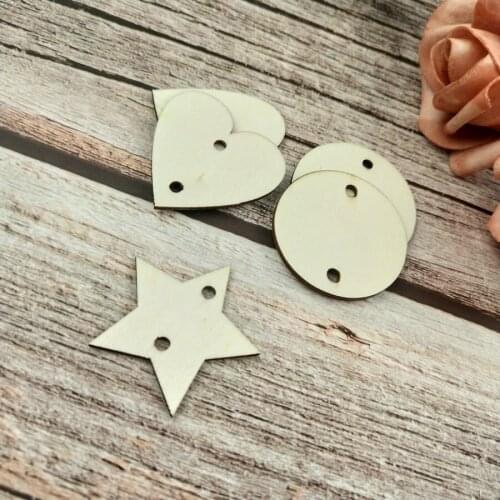 20pcs Wood Heart Star Round Blank Card With Two Holes For DIY Hanging FLags Wedding Party Decoration Vanlentines Gift