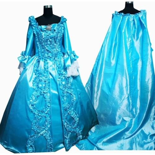 2020 New blue Vintage costumes 18th Duchess Retro medieval Renaissance Reenactment Theatre Civil war Victorian dress D-626