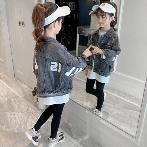 2021 Girls Demin Jacket 3-12T Kids Spring Jacket Teenage Fashionable Latter Coat Autumn Baby Girls Tops Kids Jeans Baby Outwear