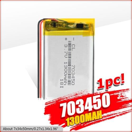 3.7V 1300mah 703450 073450 lithium polymer rechargable battery For MP4 MP5 GPS DVD TOY Power Bank Bluetooth Speaker Li-ion cell