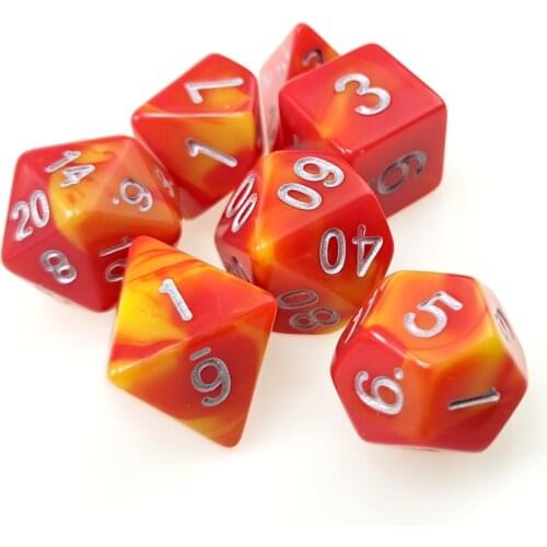 7 PC Polyhedral RPG Dice Set Gemini Color Red & Yellow (d4 d6 d8 d10 d% d12 & d20) for DND D&D Roleplaying Games