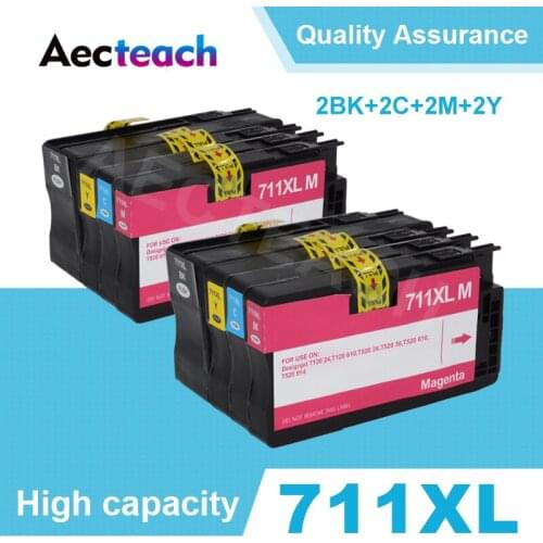 Aecteach 2set Ink Cartridge Replacement For HP 711 XL For HP711 Designjet T120 T520 Printer Ink Cartridges Full Ink With Chip