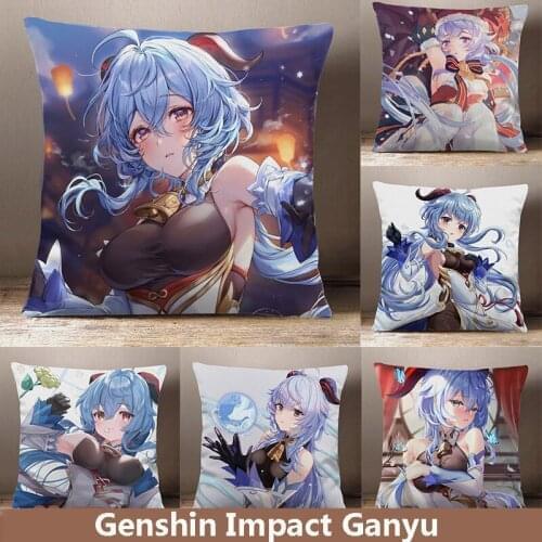 Anime Genshin Impact Ganyu Cartoon Square Throw Pillow Siesta Dakimakura Plush Peach Skin Dakimakura Sofa Cushion Cosplay Gift