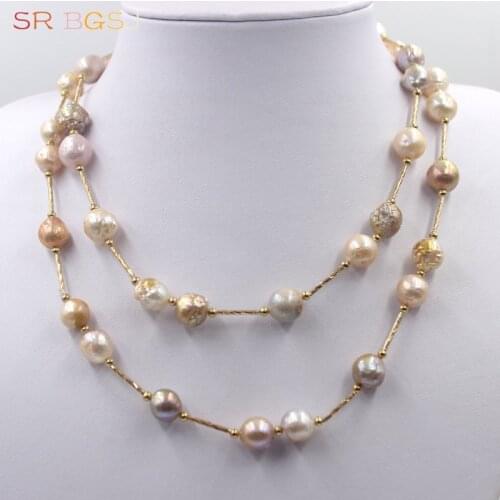 Free Shipping Hot Nearly Round Edsion Freshwater Pearl Beads Copper Spacer Handmade Necklace 19"- 60"