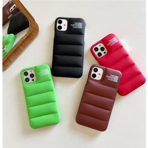 Solid color Luxury Down Jackets Phone Case For iPhone 11Pro max 12 Pro Max mini 8 7 Plus Xr Xs Max X Fall prevention Shockproof