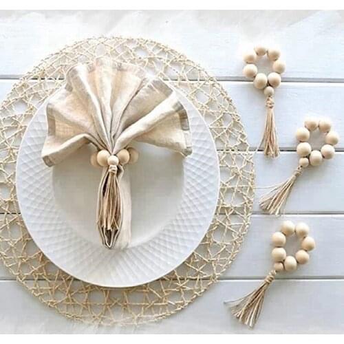 Wood Bead Napkin Rings with Tassels Rustic Farmhouse Wood Beads Garland Wall Hanging Decor Weddings Home Decor