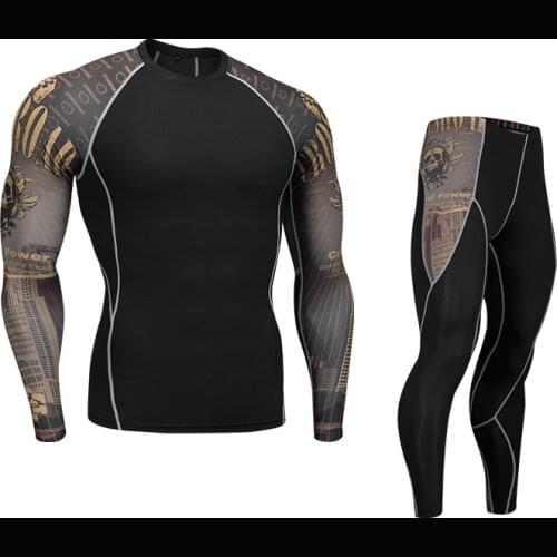 Duick Dry Men Compression Set Running Tights Workout Fitness Training Tracksuit Long Sleeve Shirts Breathable Sport Suit