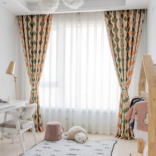 Geometry-high precision printed curtains for living room bedroom shading environmental protection pastoral curtains custom