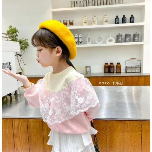2020 hot sale girls t-shirt ruffles cotton lace fashion autumn girls sweatshirt 3-8t F689
