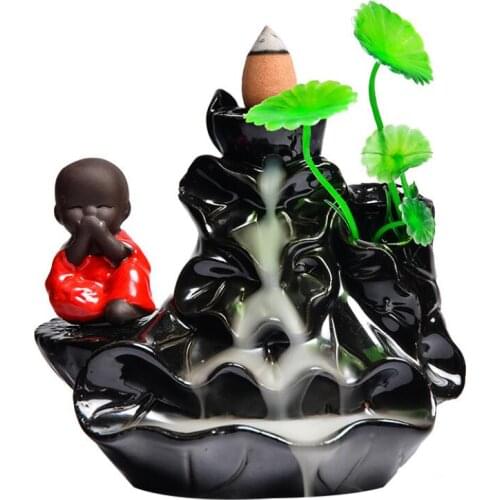 Ceramic Aroma Burner Waterfall Backflow Cone Inense Holder Small Monk Lotus Decoration Aromatherapy Burner Buddha Product