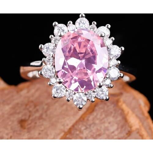 Fashion Big Pink Stone Rings For Women Exquisite Bridal Wedding Engagement Jewelry Rings For Female Wedding Band Gift