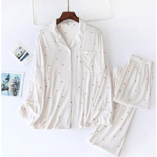 Modal Pyjamas Women Summer Two-piece Thin Spring and Autumn Long-sleeved Casual Small Love Home Wear Suit Conjuntos De Pijama