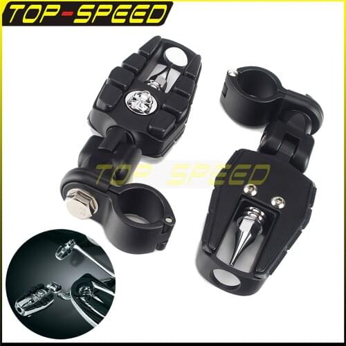 Motorcycle Ront Driver Rider Black Foot Pegs Footrest With Clamp Zombie Style For Harley Touring Glide FLH FLT Dyna Softail